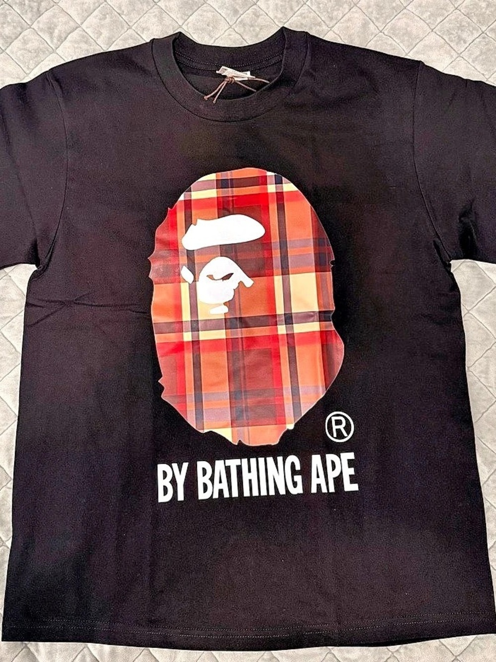 A Bathing Ape BAPE Check Big Ape Head Tee Plaid Graphic Tee in Black & Red Like